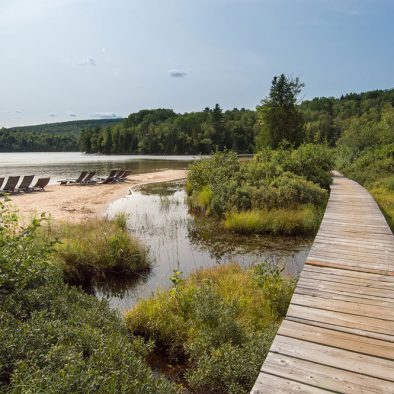 Chemin de bois derrière la plage de l'hôtel Sacacomie à St-Alexis-des-Monts. Chemin qui mène à l'un des nombreux sentiers de la forêt autour de l'hôtel Sacacomie.